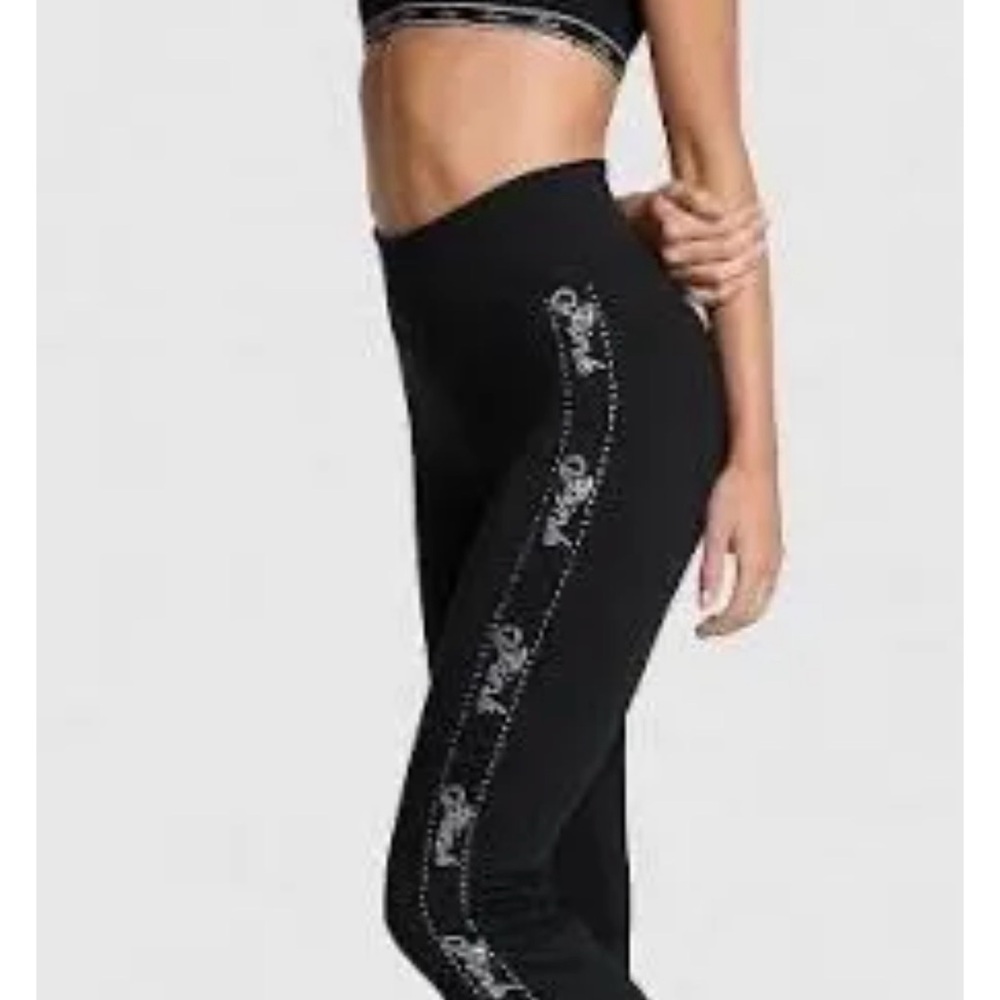 PINK Victoria's Secret Black Leggings with Rhinestone Side Logo Stripe